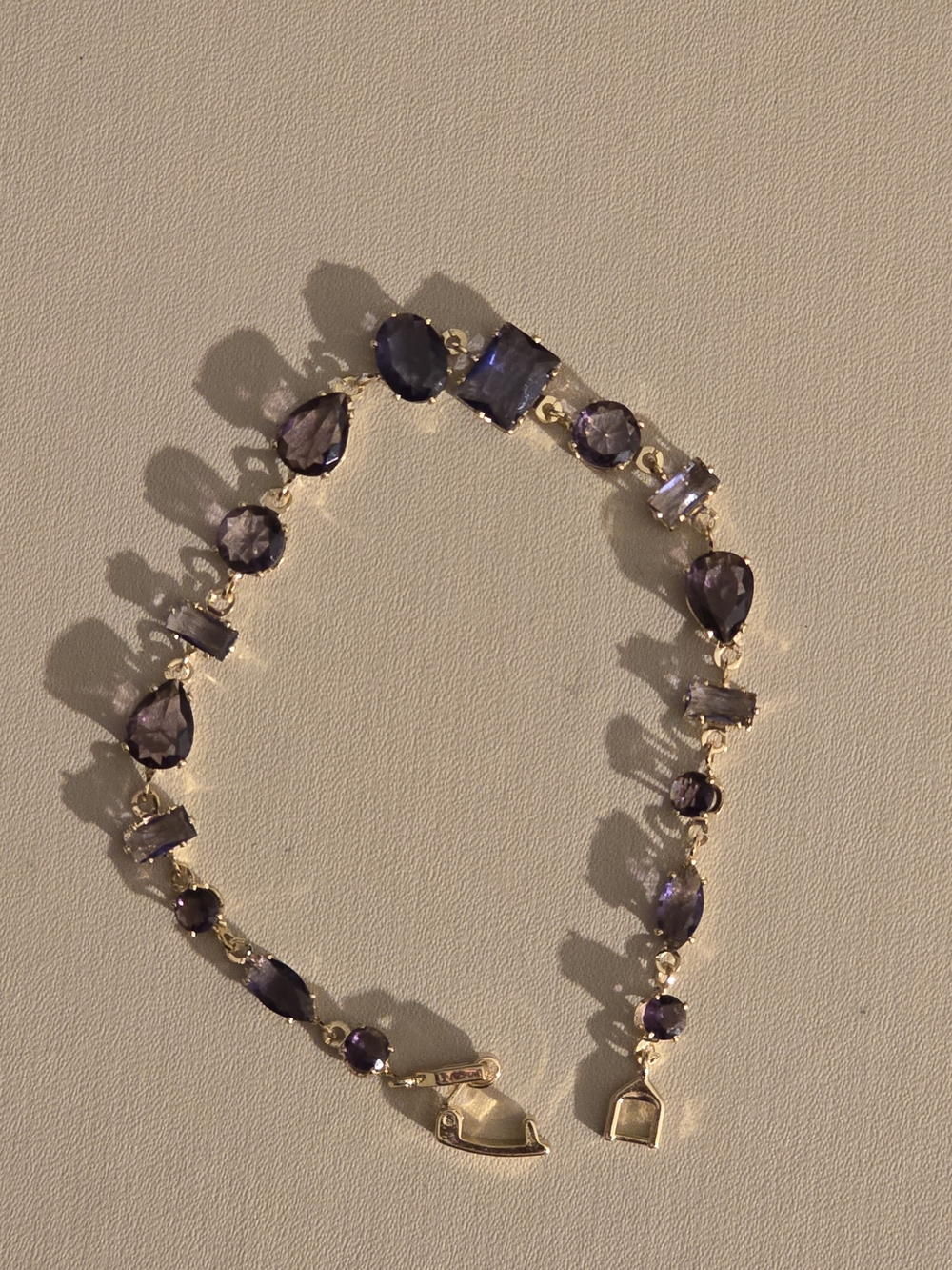 Gold-Tone Amethyst Link Bracelet - Purple Stone Jewelry